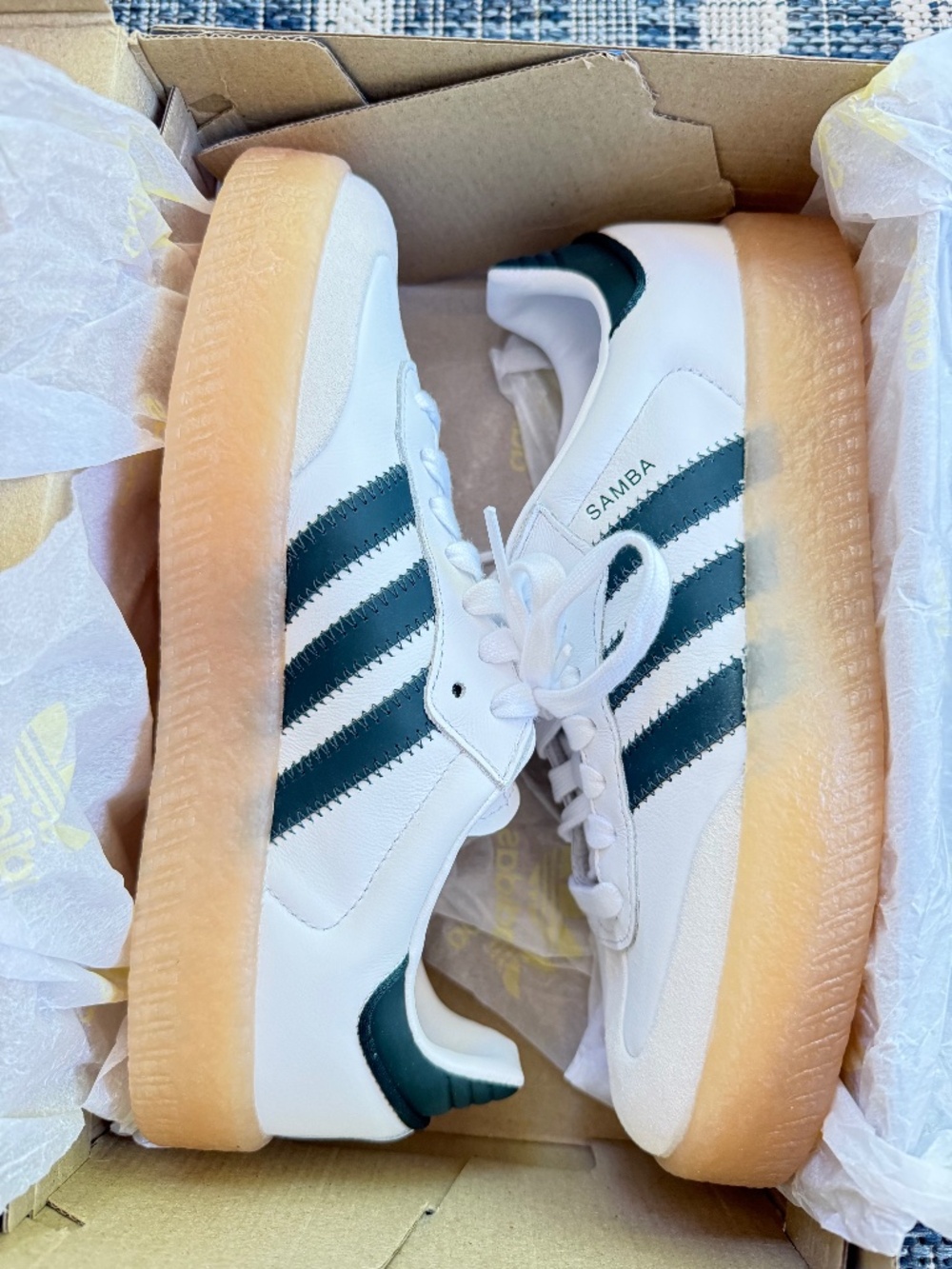 NIB adidas Sambae Platform Sneakers White & Green Women's Size 6.5